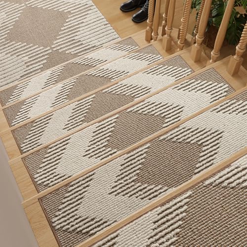 PADOOR 15PC Stair-Treads Non Slip, 3D Peel and Stick Stair Treads for Wooden Steps Indoor, Stair-Carpet Treads Washable Reusable Adhesive Stair-Runner Rugs for Kids and Dogs 8"x30" Brown by PADOOR - Used condition - US$44.02
