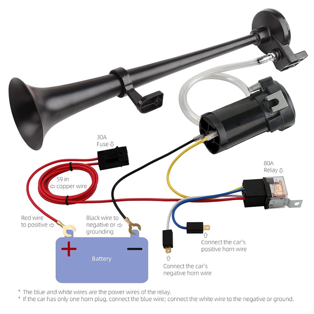 NEWFUN Tromba Camion 12v, Clacson 12v, Trombe Auto 12v, 12V 150dB Air Horn, Rivestimento Elettroforetico Catodico, per Autocarri Auto Tricicli Barche Ecc (Compressore Incluso Nel Kit)