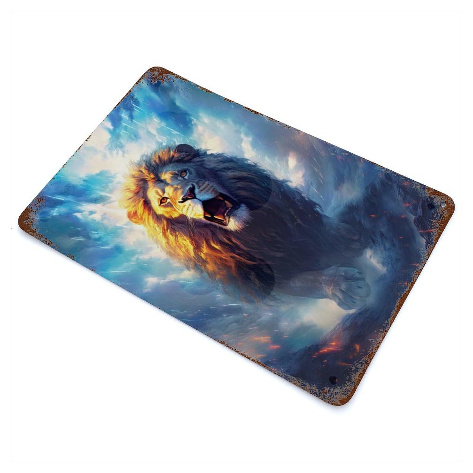 Lion Roar Rust Effect Tin Sign 11.8"x7.9", Ideal for Garage, Bar And Workshop Decor