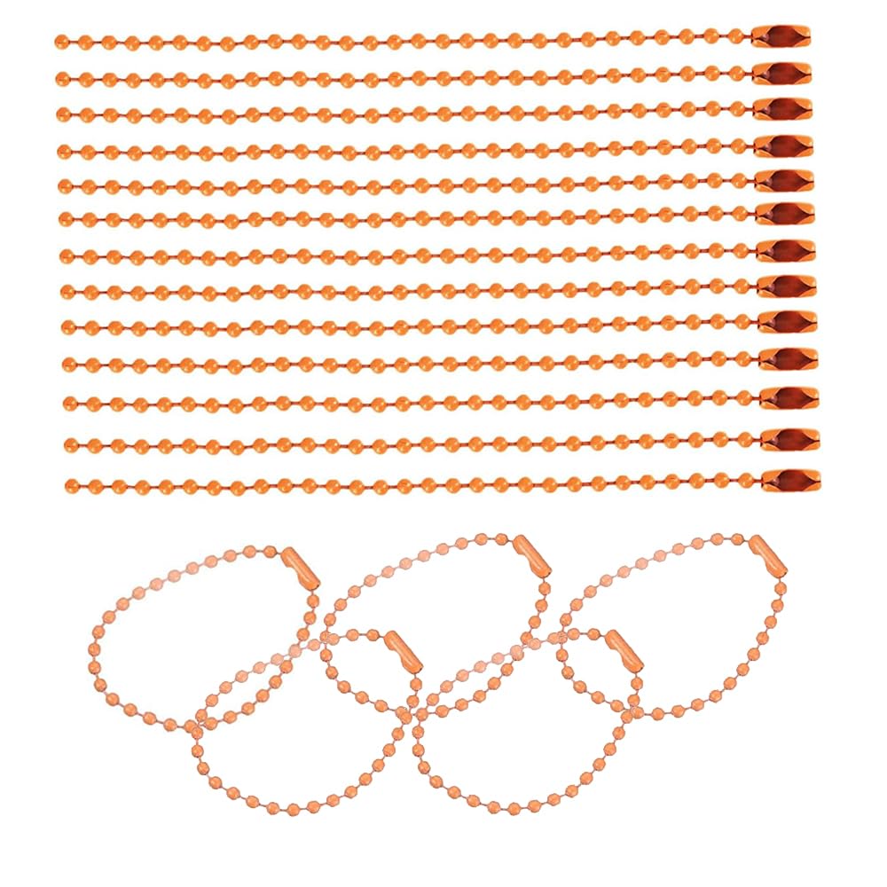 SKYPRO 100 pcs 100mm Ball Bead Chain,2.4mm Diameter with Ball Connector Clasp Keychain Rings Metal Bead Chain DIY Jewelry Accessories Dog Tag Chain (Orange)