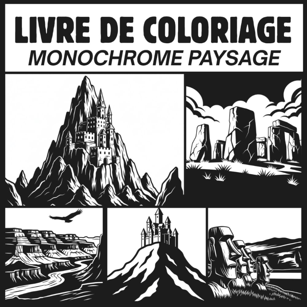 Livre De Coloriage Monochrome Paysages: Un Voyage à travers le Monde pour Éveiller votre Créativité | Illustrations Uniques pour Adultes et Débutants.
