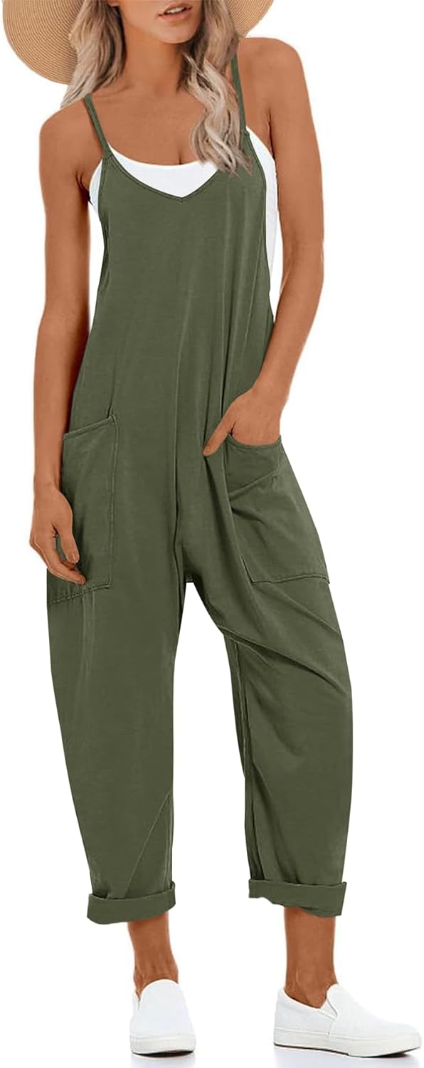 Muchpow Women's V Neck Sleeveless Jumpsuits Spaghetti Straps Harem Long Pants Overalls With Pockets