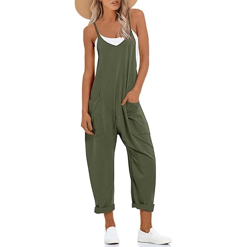 Muchpow Women's V Neck Sleeveless Jumpsuits Spaghetti Straps Harem Long Pants Overalls With Pockets