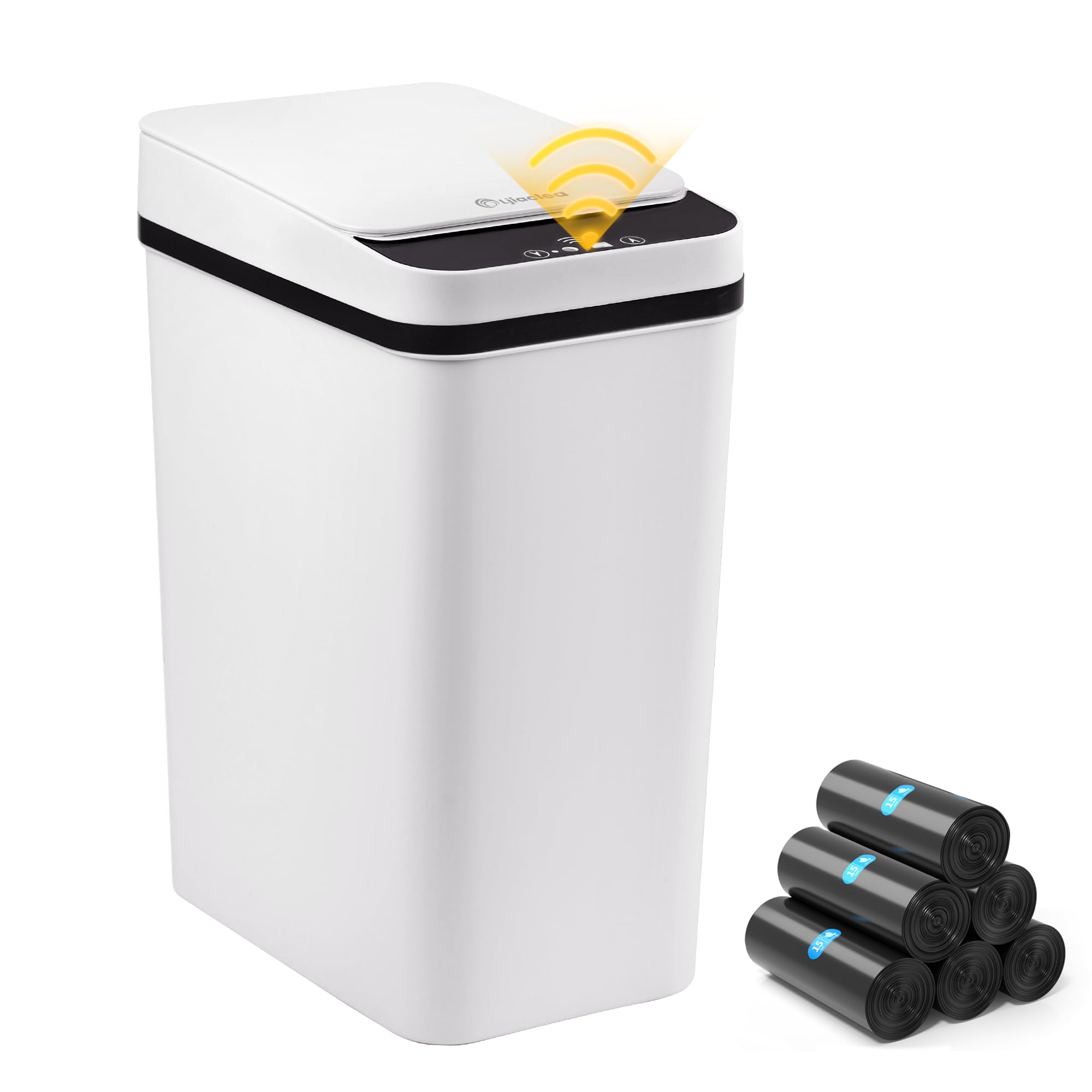 Smart Touchless Mülleimer für Küche, automatischer Bewegungsmelder, Mülleimer mit Deckel, wasserdicht, schmal, klein, für Küche, WC, Schlafzimmer, Wohnmobil (Schwarz, Batterie)