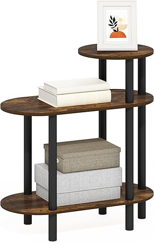 Miniatura 9 de Furinno Turn-N-Tube - Mesa auxiliar rectangular de 3 niveles con estante abierto, mesa de noche de montaje sin herramientas, mesa de noche, para