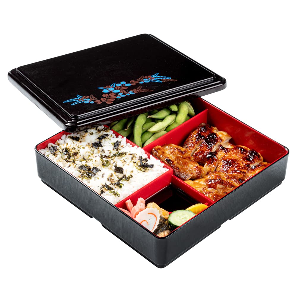 Restaurantware Bento Tek - Contenedor de almuerzo con compartimento de 8.3 x 2.2 pulgadas, 1 contenedor de almuerzo para adultos estilo japonés, con 5 compartimentos a prueba de grasa, caja de