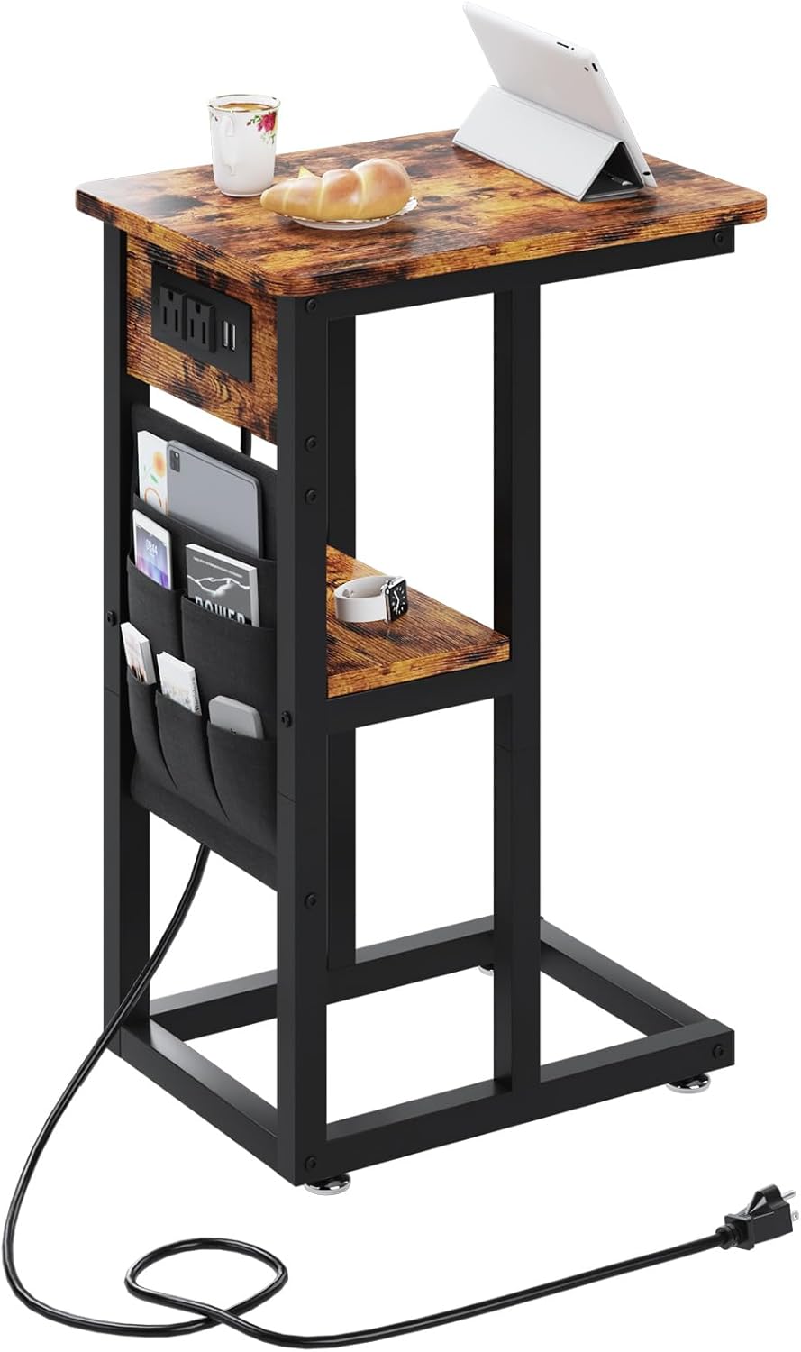 TREETALK Side Table with Charging Station, C Shaped End