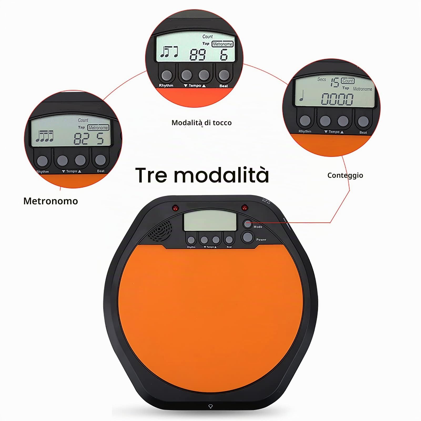 Metronomo elettronico digitale per esercitarsi con la batteria, completo di cuffie e accessori per strumenti musicali per batteristi e percussionisti.