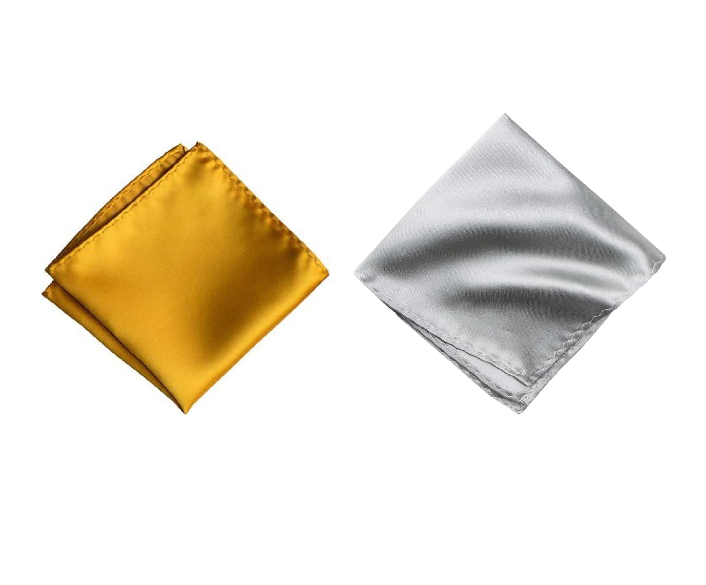 Men's Pocket Square Set – Mustard & Silver (Pack of 2) | 10x10 inch Satin Handkerchief for Sherwani, Suit, Blazer, Tuxedo-image-46