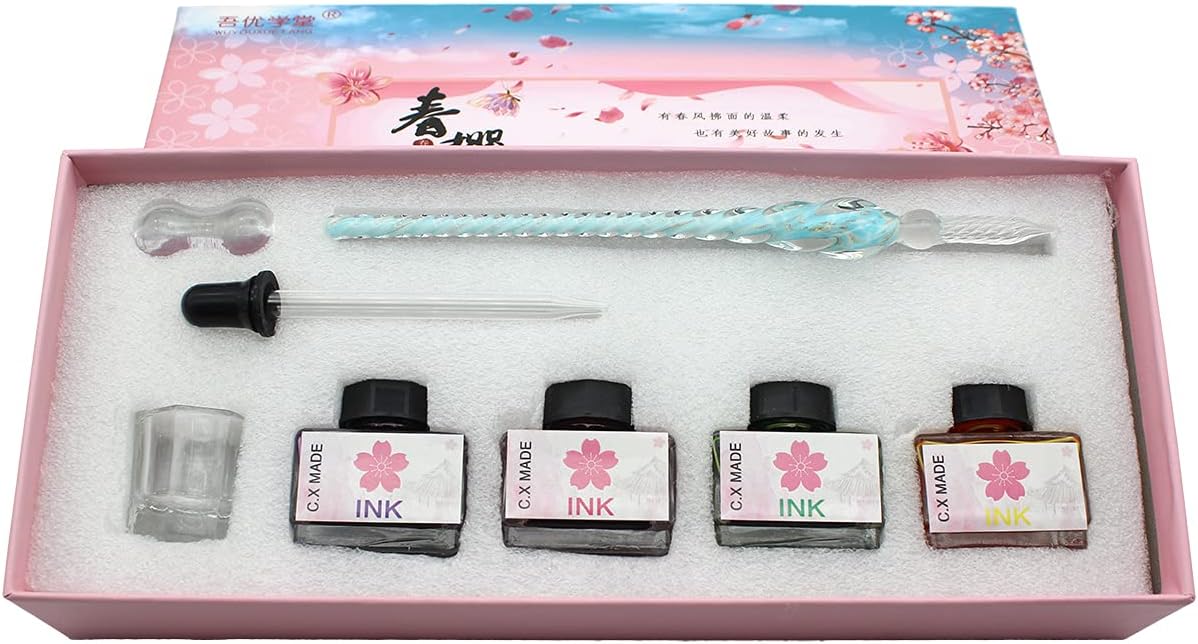 XIAOYU Glass Dip Pen Ink Set, Calligraphy Dip Pens, Crystal Calligraphy Pen and Ink Set including 4 Bottle Inks - Image 4