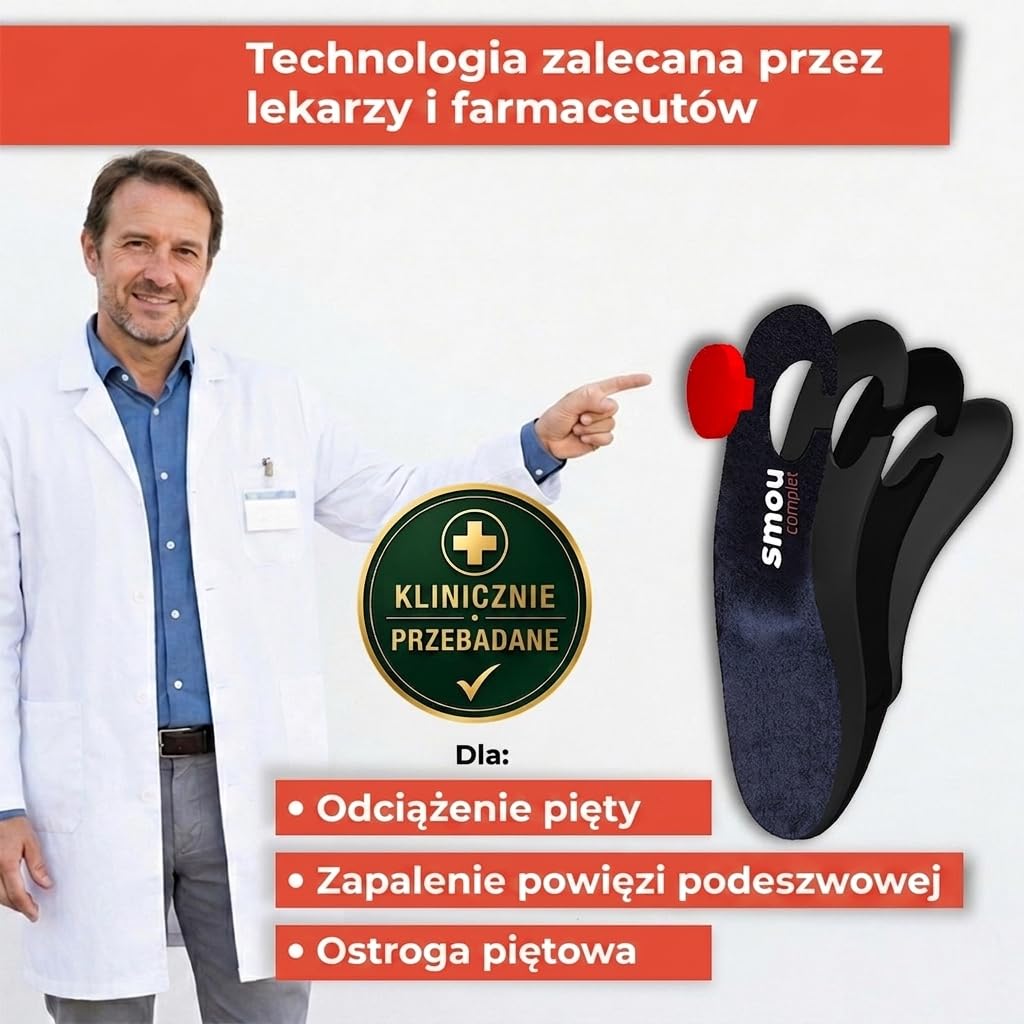 SMOU COMPLET Wkładki na Ostrogi Piętowe, Zapalenie Powięzi Podeszwy i Bóle Sródstopia | Leczy Ból Stóp | Płaskostopie Lub Koślawość Stóp | Wkładki Ortopedyczne | Produkt Opatentowany (41-42 EU)