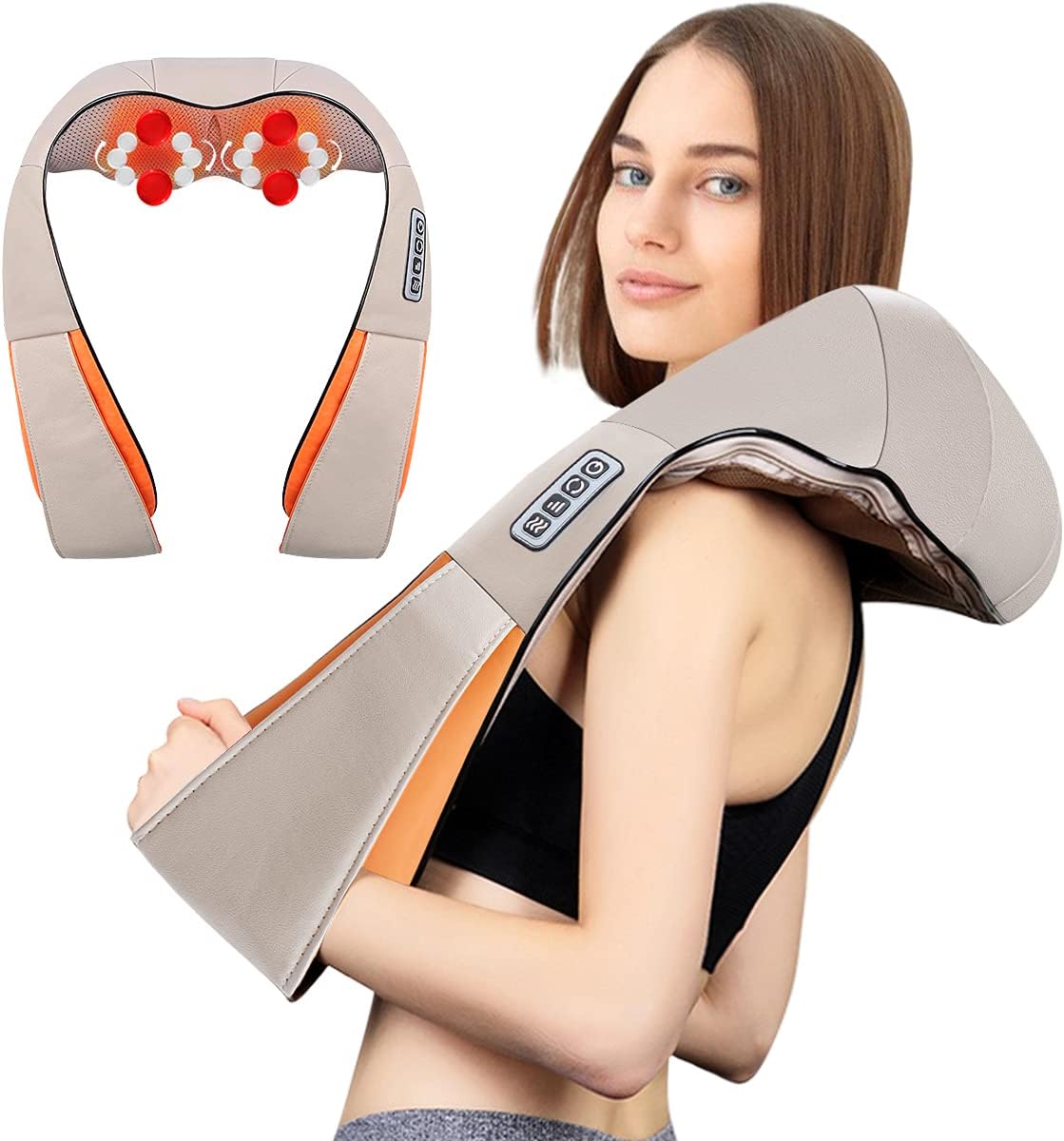 COPACHI Shiatsu Massager Neck and Shoulder Massager with 16-Nodes - Full Body Kneading Massager - Deep Tissue Massager for Back & Neck Pain Relief - Portable Massager for Home Office & Car (Beige)