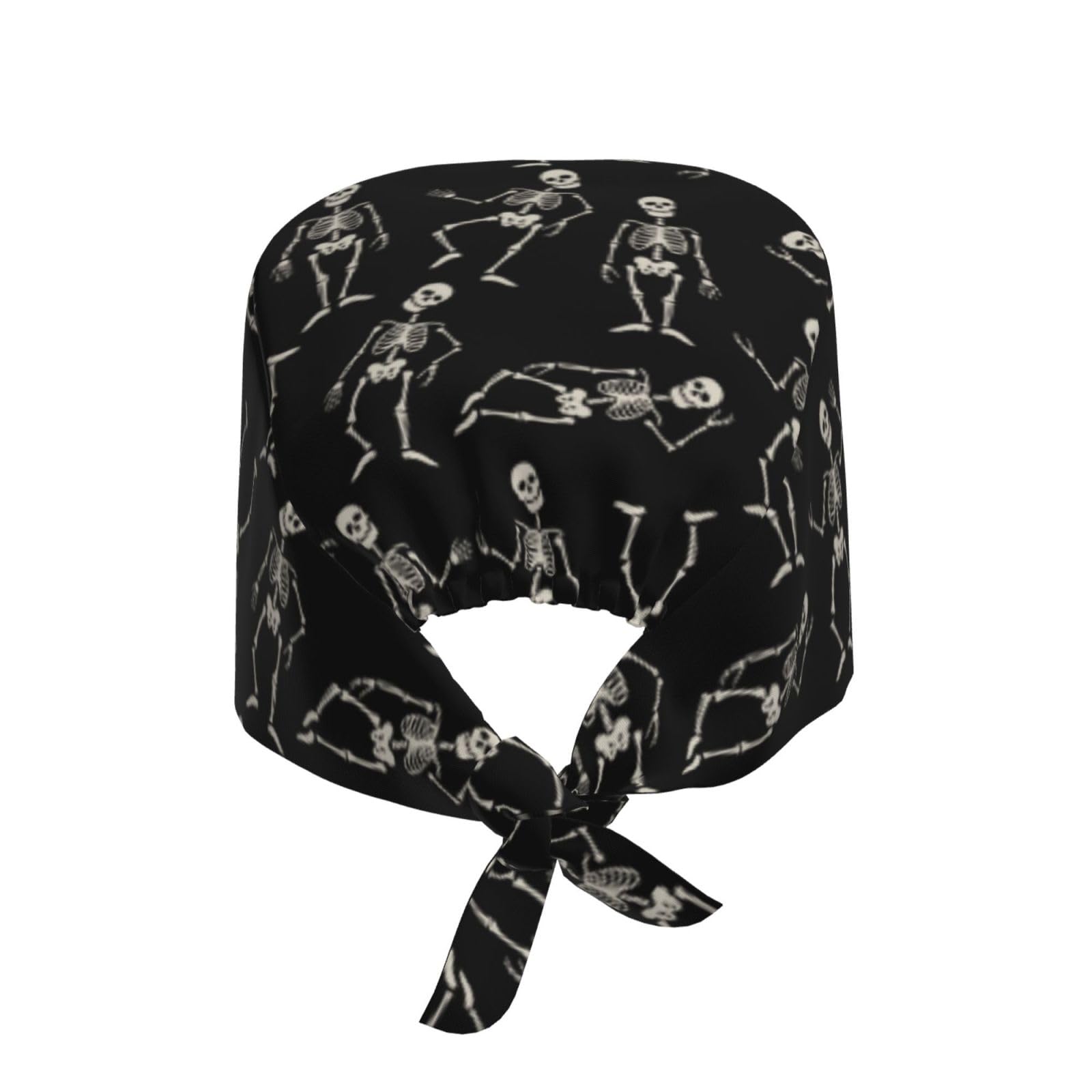 Dancing Skeletons Black Skull Adjustable Working Cap Breathable Unisex Women Men Elastic Bandage Tie Back Hats Scrub Nursing Doctor Surgeon Cap
