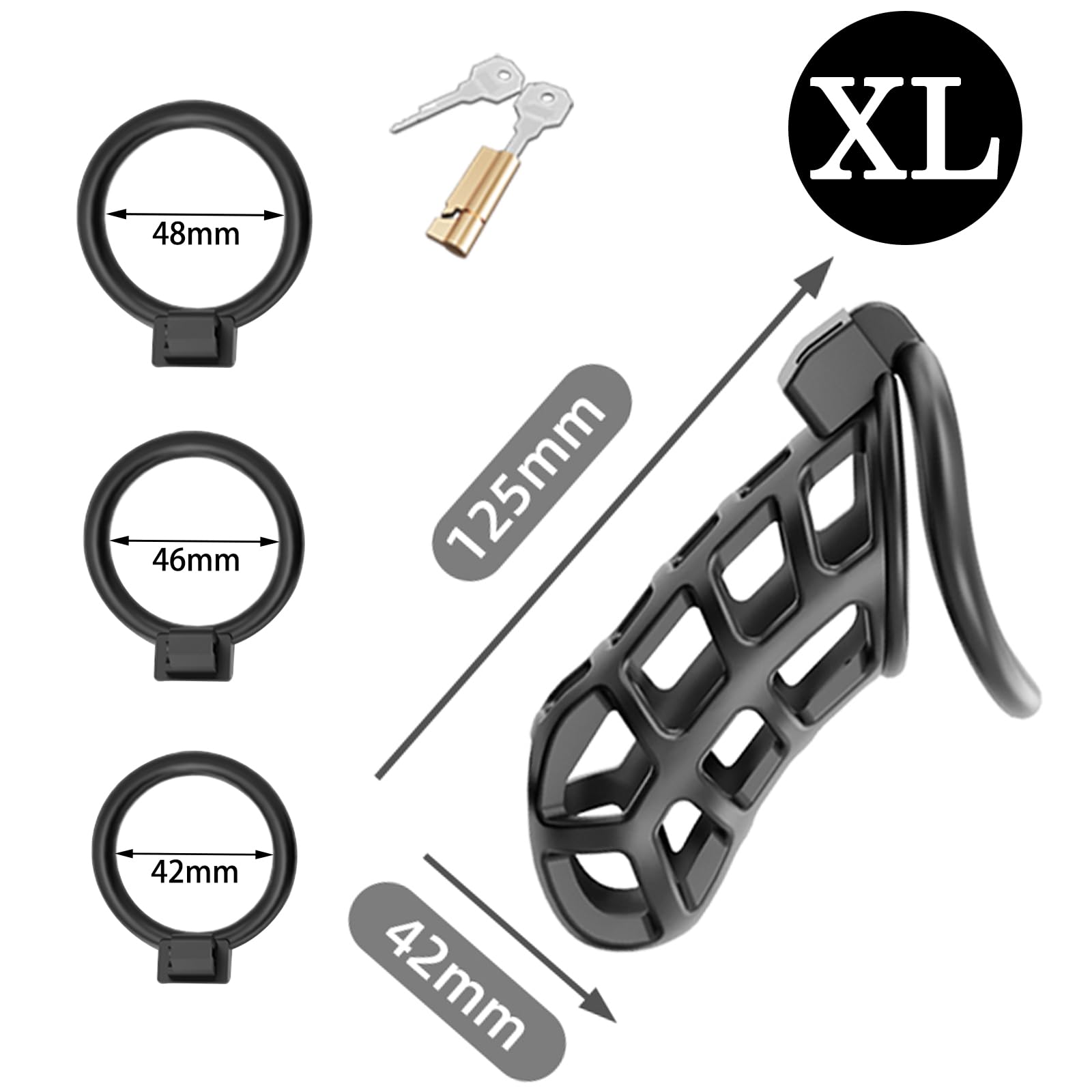 BDSMAGE Chastity cage pene con 3 Anelli per il Pene Rimovibili, gabbia castità per uomo, gabbia di castità cock cage per Prevenire L'erezione, SM bondage slave sex toys (XL)