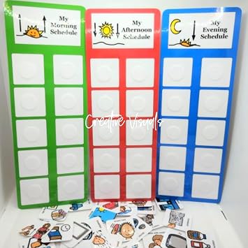 Daily Visual Schedule for Autism - 3 Charts & 60 PCS Picture Cards - Communication Behavior Board for Kids - ADHD Speech Delay Apraxia - ABA Therapy Tool for Boys & Girls