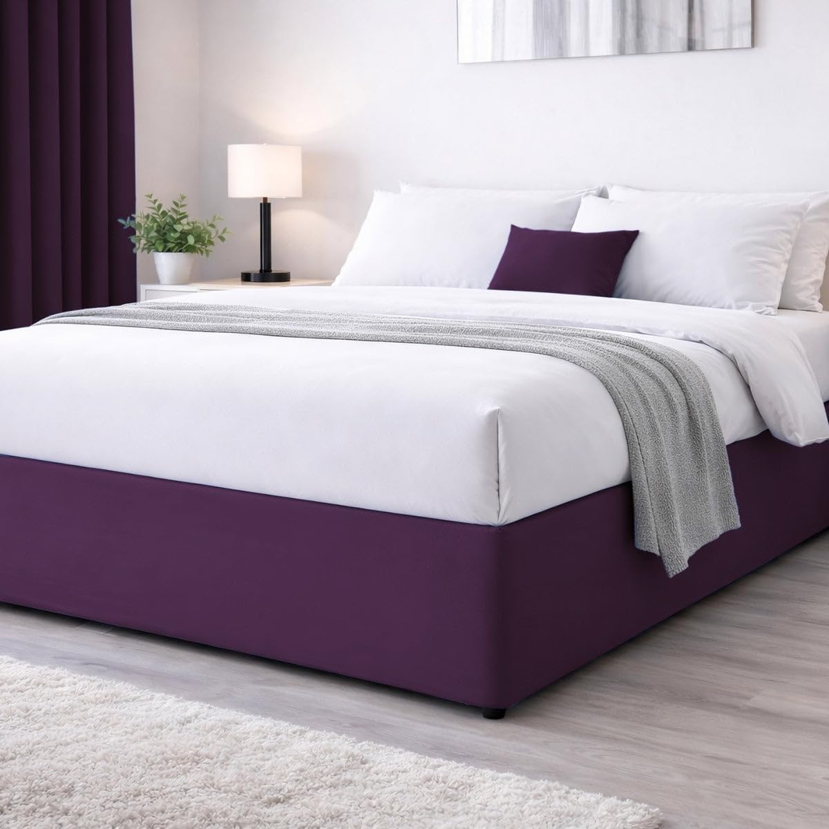 John Aird Aubergine Elasticated Bed Valance Divan Base Cover Skirt (, King)