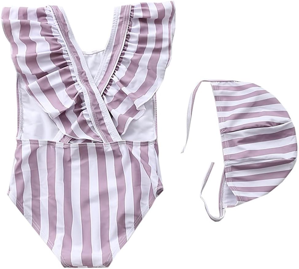 Girls Swimsuit, Toddler Girls Monokini Swimsuit with Swim Cap Set Beach Swimwear