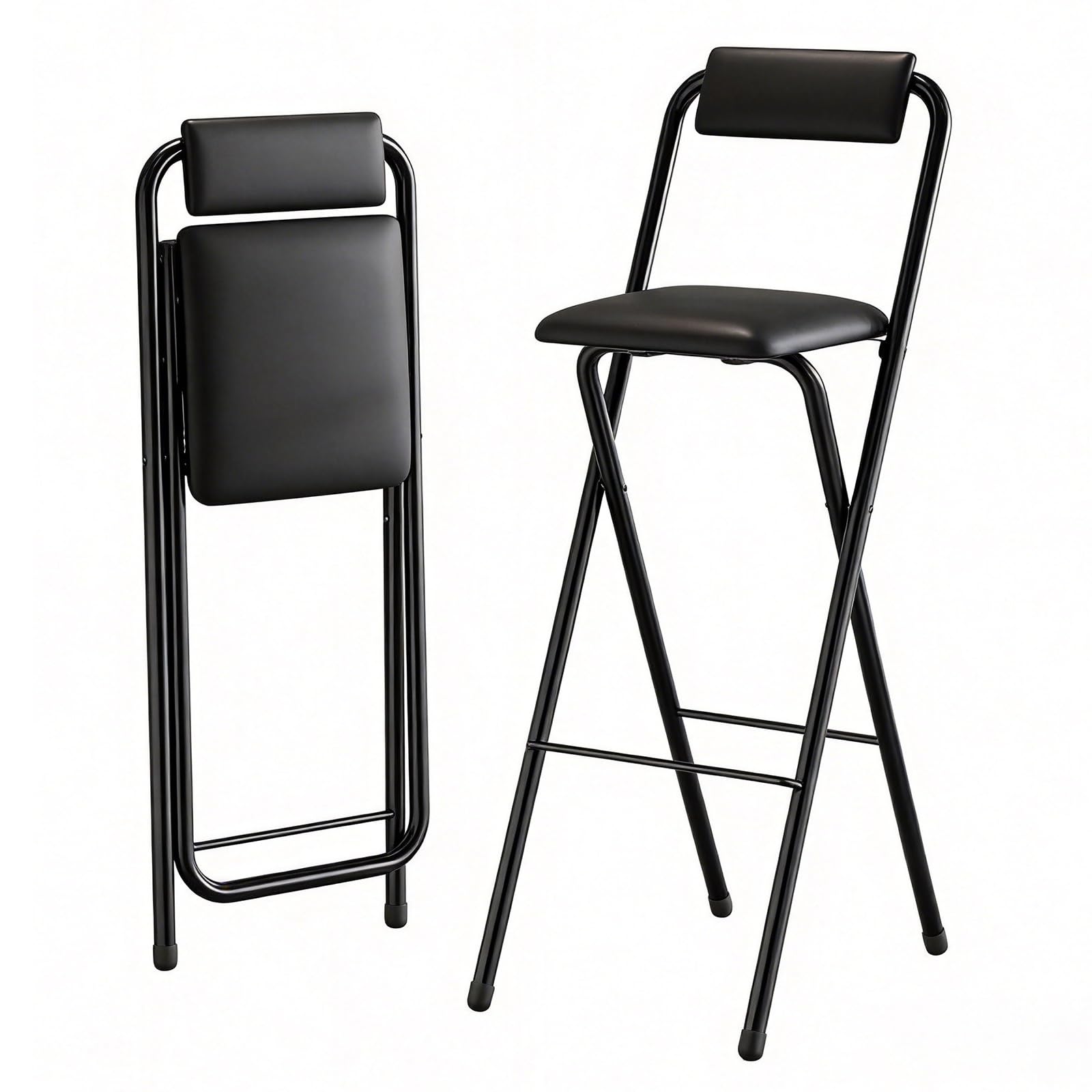 Tabouret de bar pliant avec dossier rembourré pour assise haute 70cm