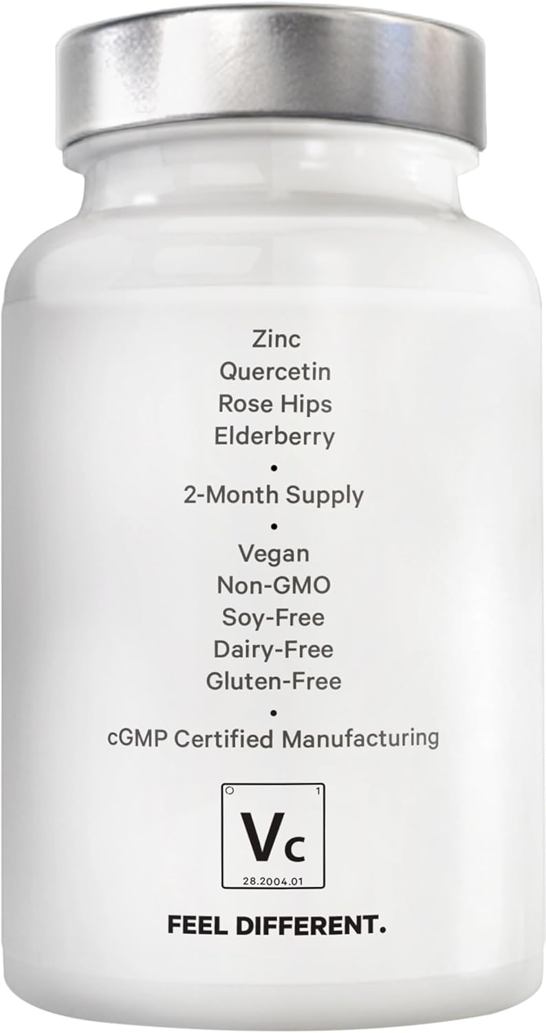 Amen Vitamin C+ Supplement with Zinc, Bioflavonoids, Quercetin, Rose HIPS, Elderberry – Vegan, Non-GMO – 2 Months Supply - 120 Capsules - Image 9