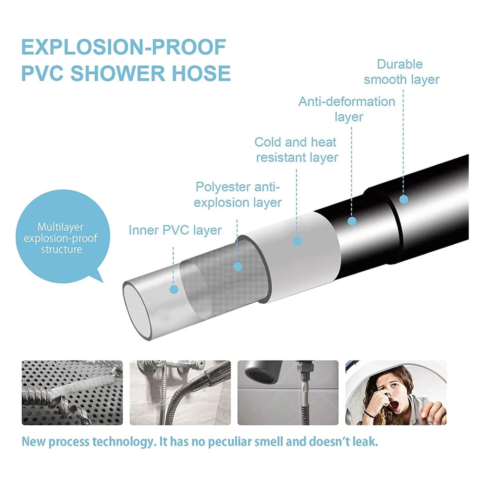 1 szt.,5 m/2 m/3 m/4 m elastyczny wąż prysznicowy PVC wysokociśnieniowy do hydrauliki łazienkowej, rura antyzwijająca się(Golden,300CM)
