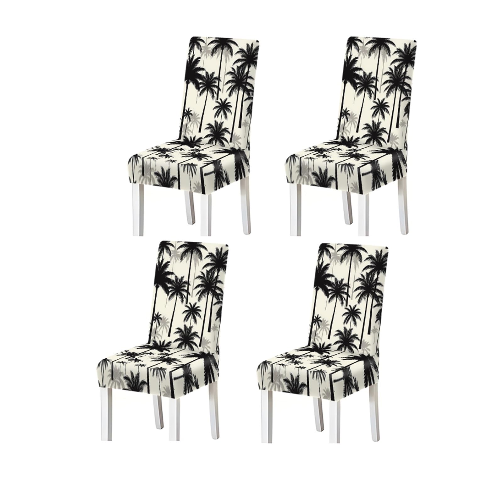 FZJKGH Tropical Palm Tree Dining Chair Covers Set Of 2/4/6, Stretch Washable High Back Chair Covers, Coastal Print Removable Stretch Slipcovers for Dining Chairs(4PCSChair cover)