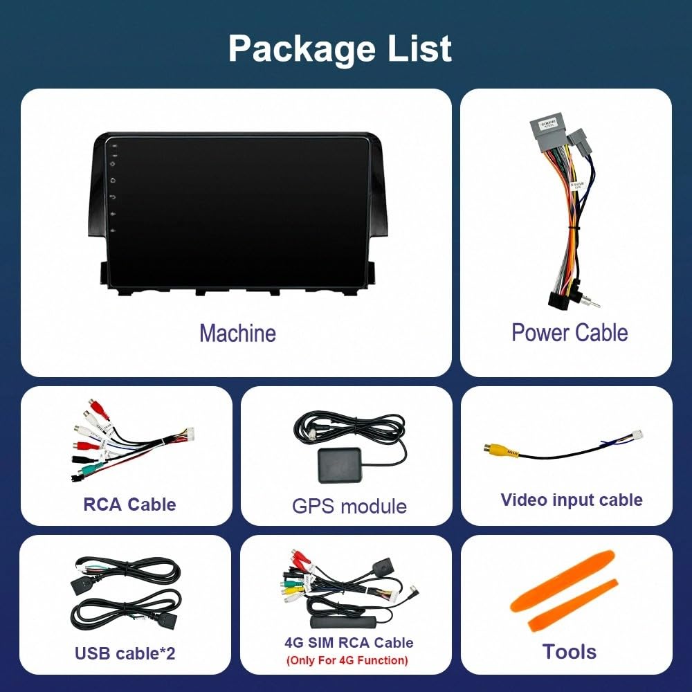 Touchscreen Auto Radio per Honda Civic 10 FC FK 2015-2020 Wireless Carplay Android Auto Stereo Bluetooth Ips con Pantalla Táctil con Gps Navigatore/Swc/Mirror, 4 Nucleo 2G+32G