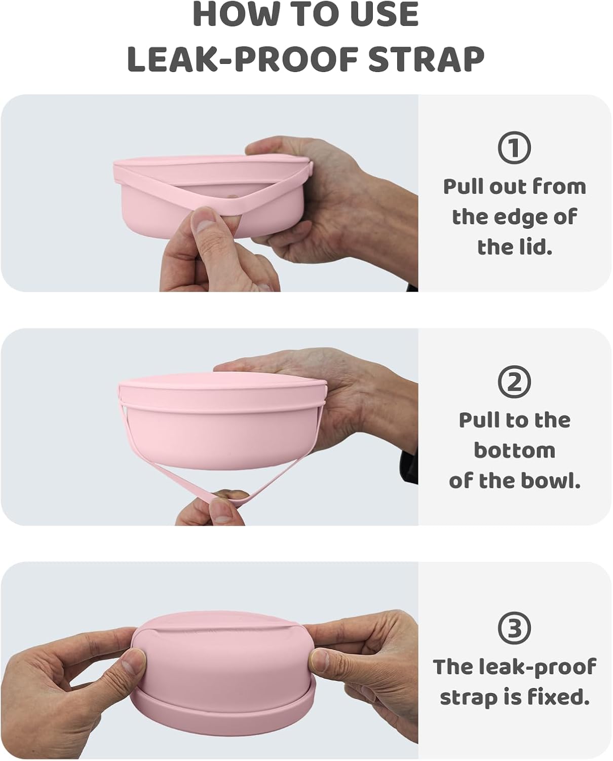 Silicone Food Storage Containers Bowl, Set of 3 Reusable Silicone Bento Lunch Box Containers with Lids (17oz, 25oz, 42oz) Dishwasher, Microwave and Freezer Safe (Pink)