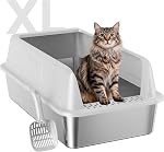Stainless Steel XL Cat Litter Box for Cats, High-Sided Design Prevents Urine Leakage, Non-Stick, Easy to Clean, Includes Scoop, Gray
