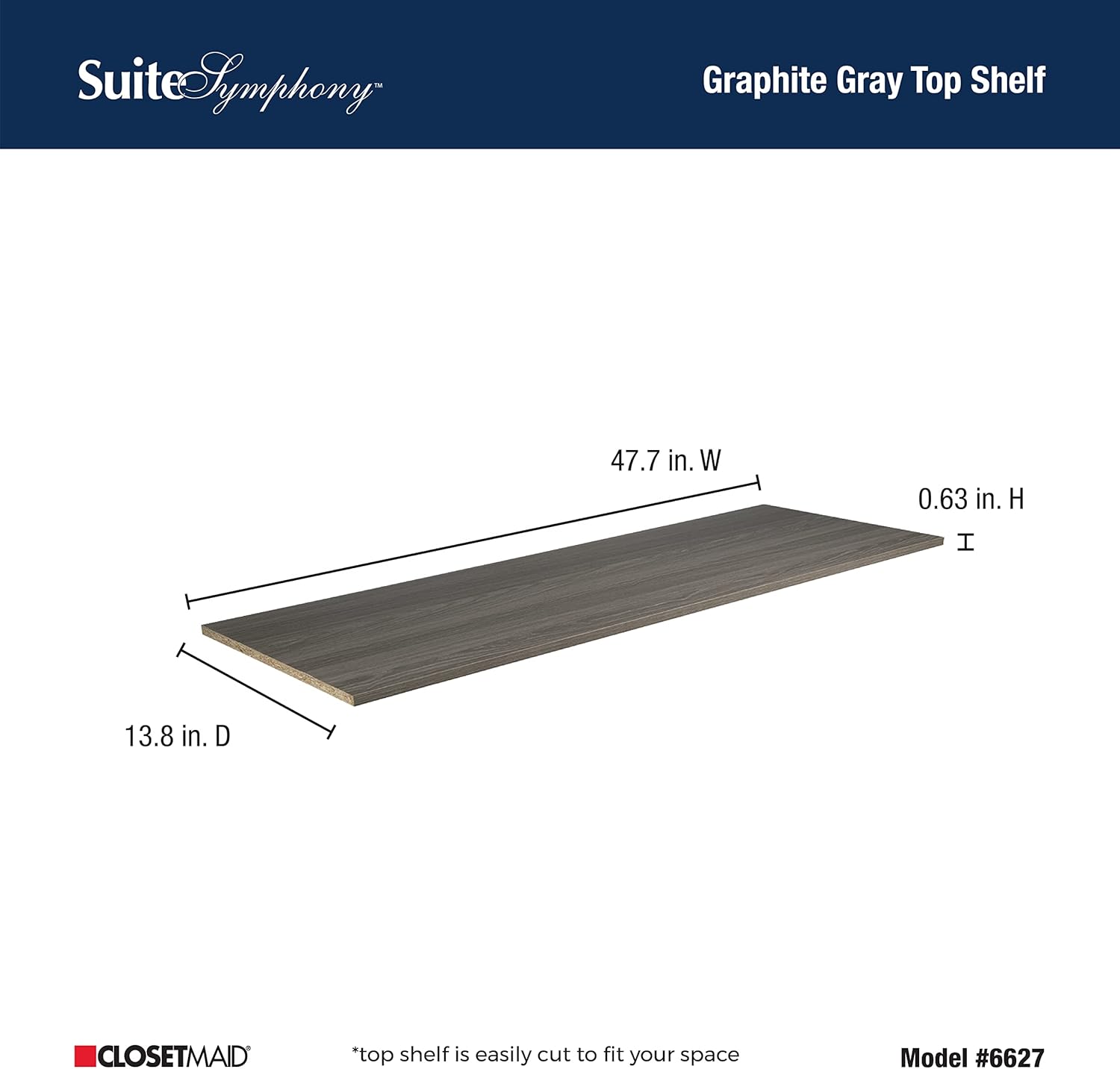 ClosetMaid SuiteSymphony Wood Top Closet Shelf, 48-Inch Wide, Graphite Grey