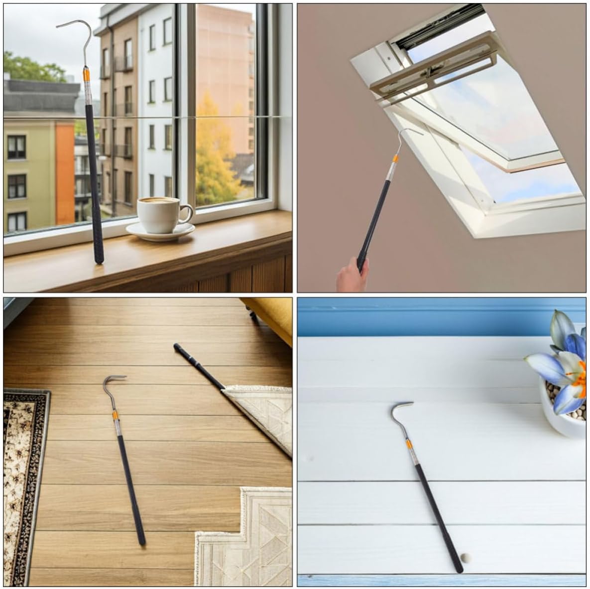 3 Pcs Stainless Steel Attic Stair Pull Hook for Windows Skylights