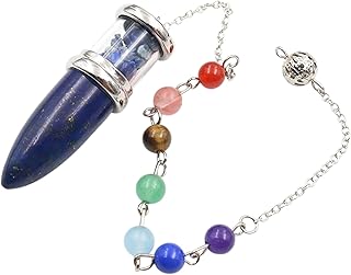 [神々の贈り物] 【天然石チャクラペンデュラム】天然石トップ＆サザレ＆チャクラストーン付き｜7つのチャクラ対応｜直感と心を整えるヒーリングツール｜全長19cm｜スピリチュアル・占い・瞑想に最適