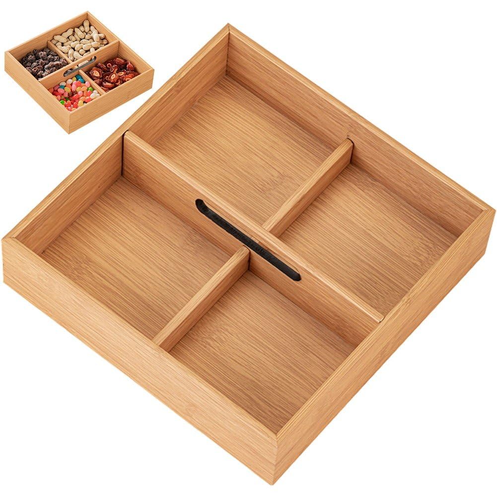 Plateau de service en bois à compartiments pour organiser vos sachets de thé et fruits secs