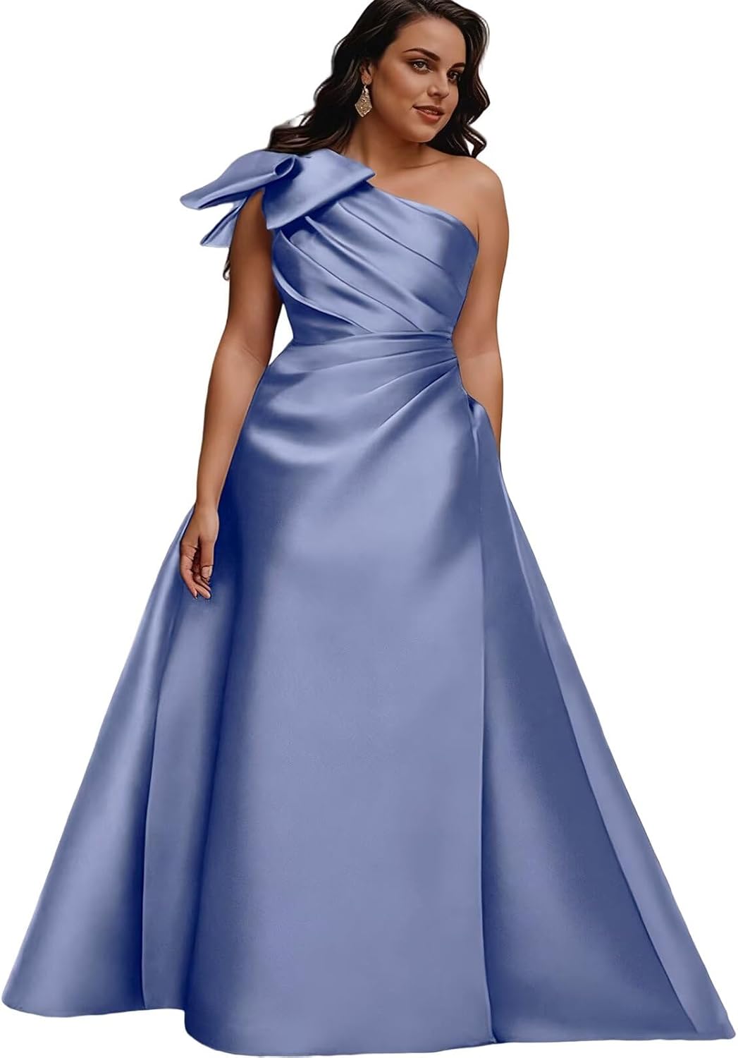 Mother of The Bride Dresses with Bow One Shoulder Satin Wedding Guest Formal Dresses for Wedding