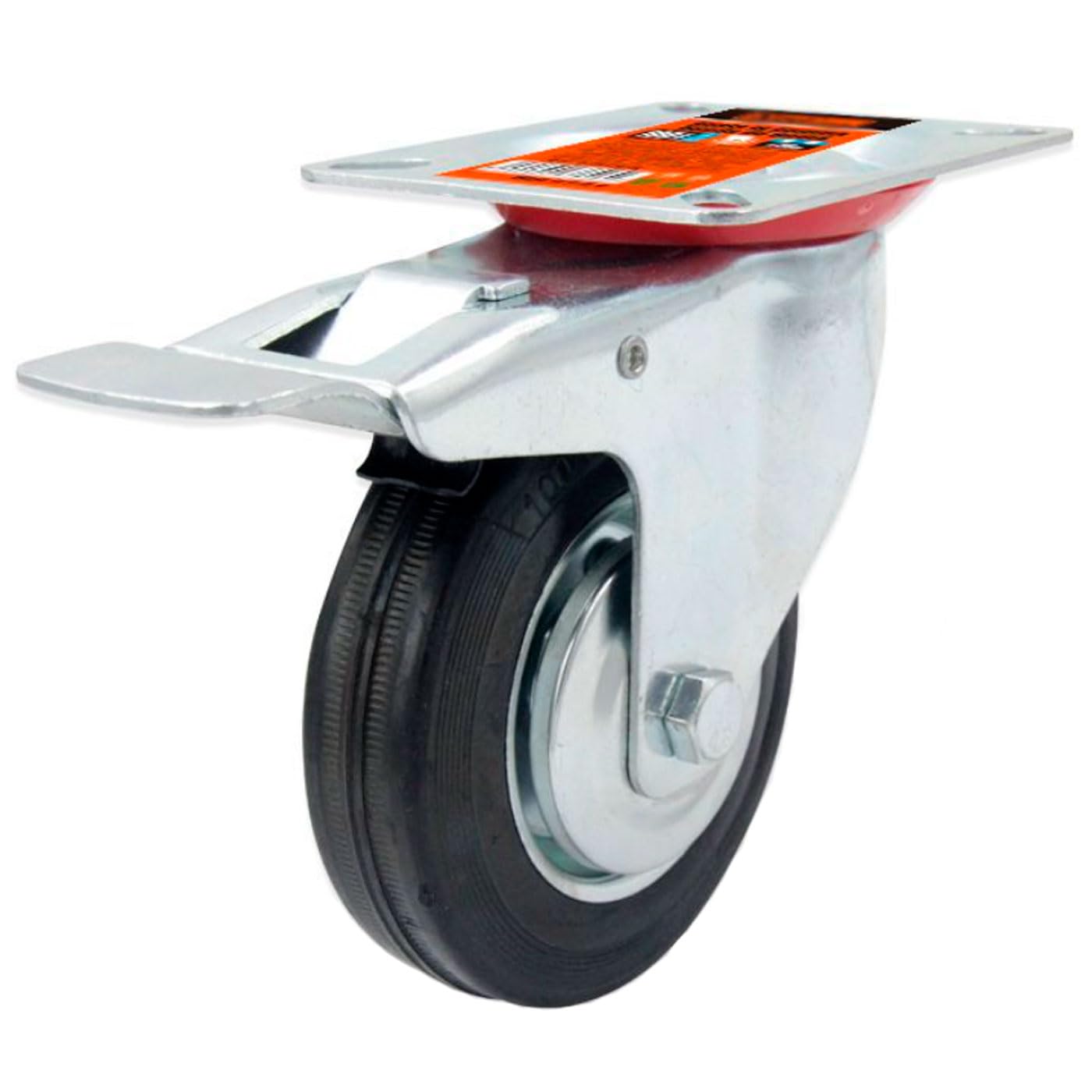 ACAN Tradineur - Pack de 4 ruedas giratorias con freno para muebles, incluyen placa de montaje, goma y hierro, rueda de transporte para cargas pesadas, industrial, Ø 100 mm