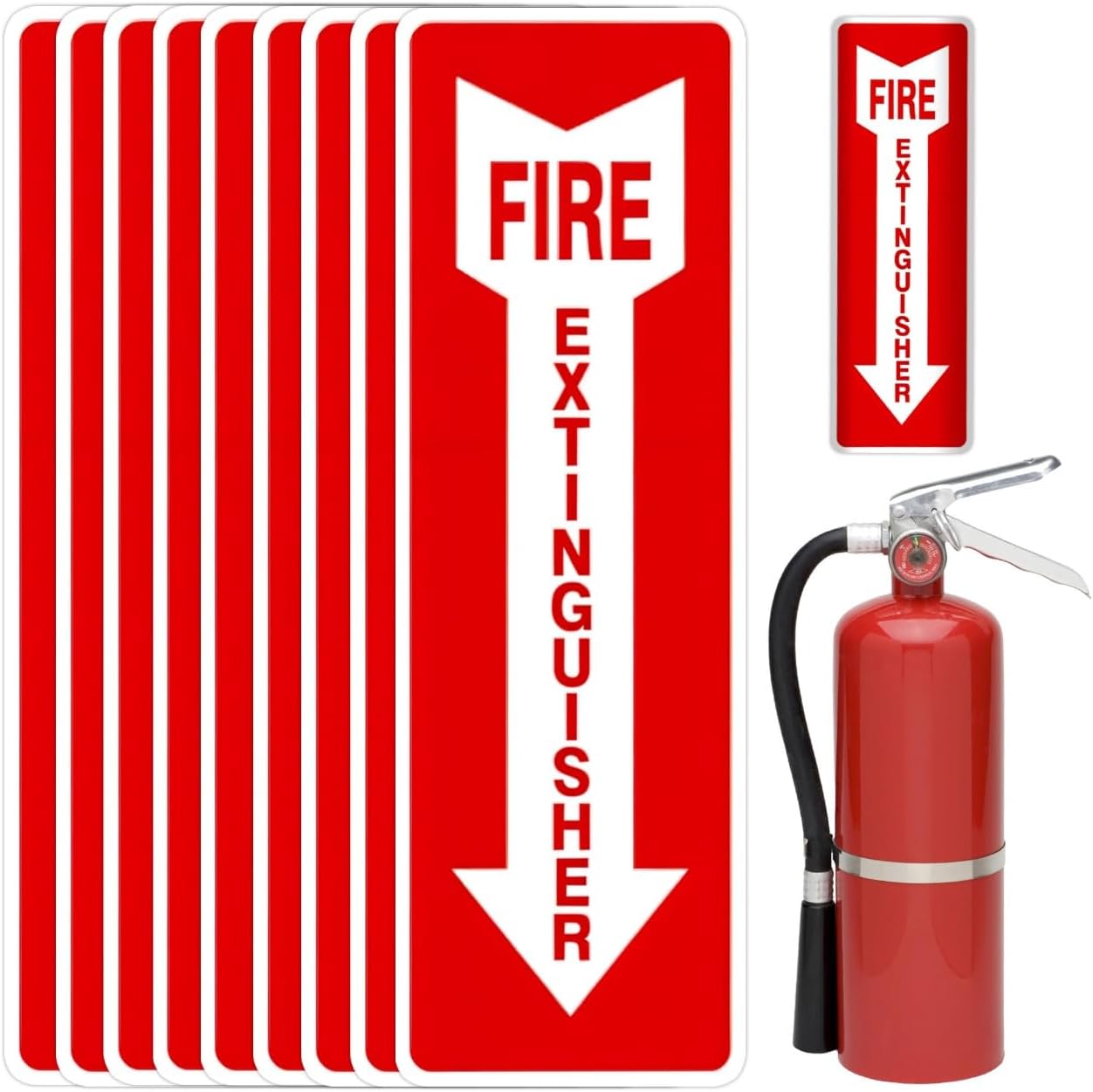 Fire Extinguisher Stickers, 4.25" x 11", 10 Pack, Durable, Self-Adhesive Decals, UV Protected and Waterproof