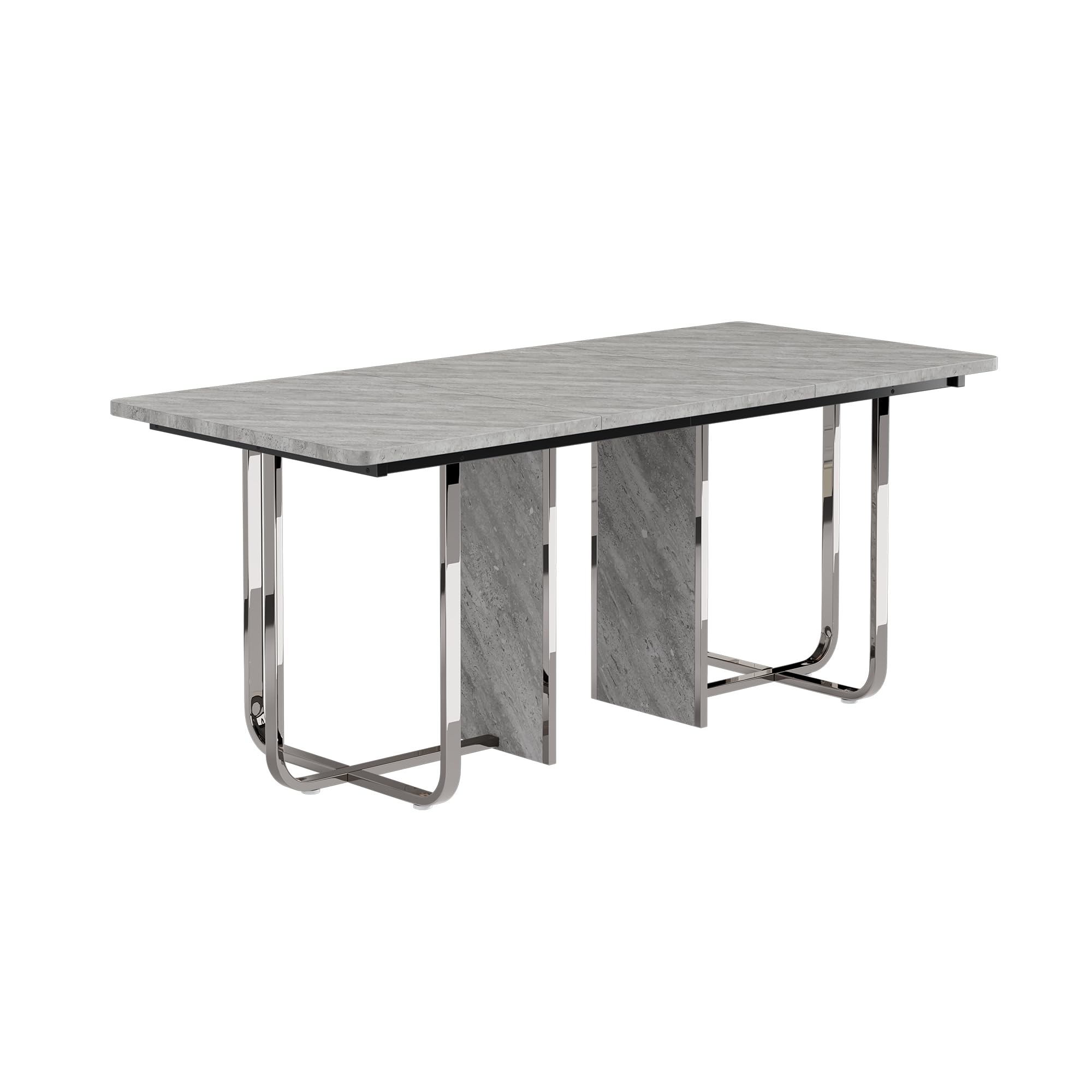 Table de salle à manger 6 personnes grise rectangulaire 180x80cm pieds métal