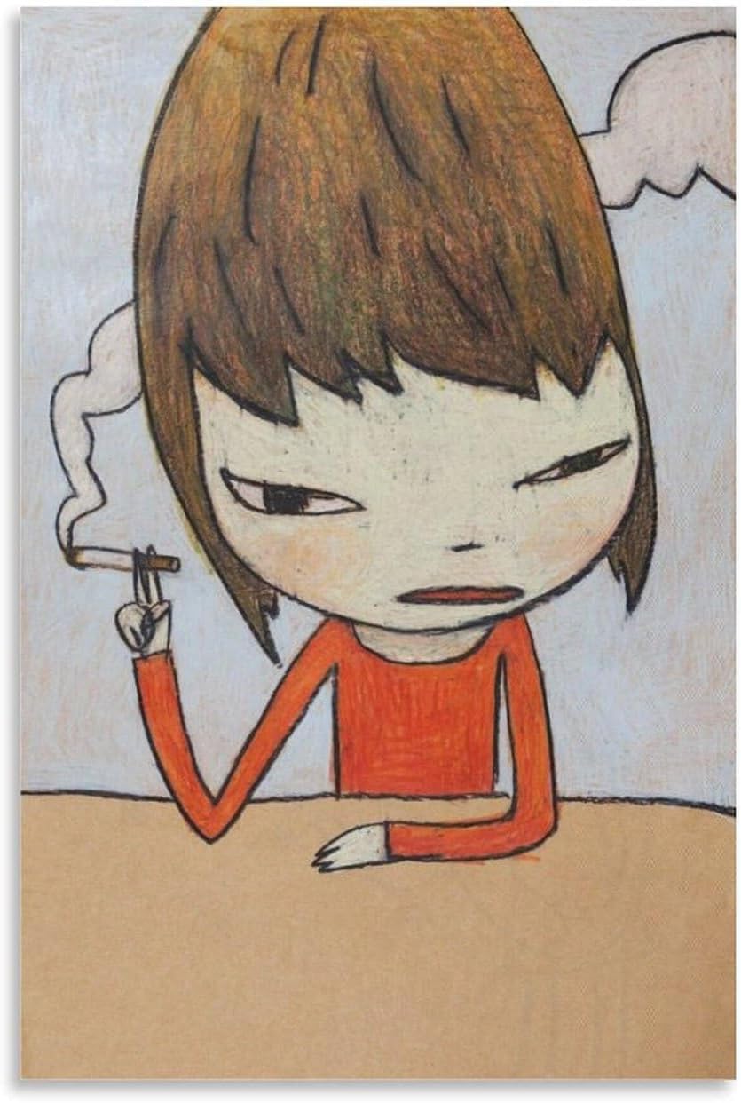 Rikin Liuff Smoking Girl by Yoshitomo Nara Canvas Poster Illustrations Wall Art Painting Yoshitomo Nara Prints for Bedroom Picture Decor 40x55cm Frameless