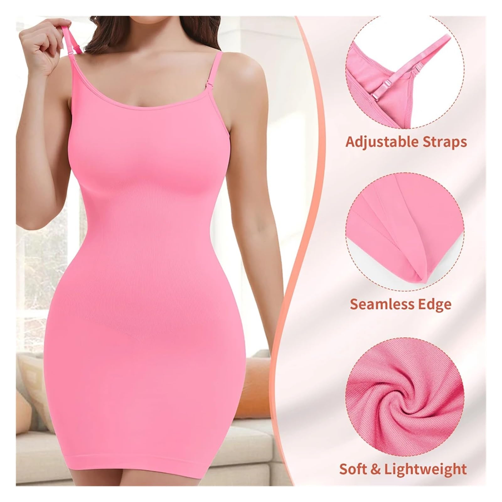 Vestido Moldeador Vestidos moldeadores for Mujer, Moldeador de Abdomen, Moldeador de Cuerpo, Adelgazante, Levantador de glúteos, Camisola, Ropa Interior Femenina(Pink,XXL)