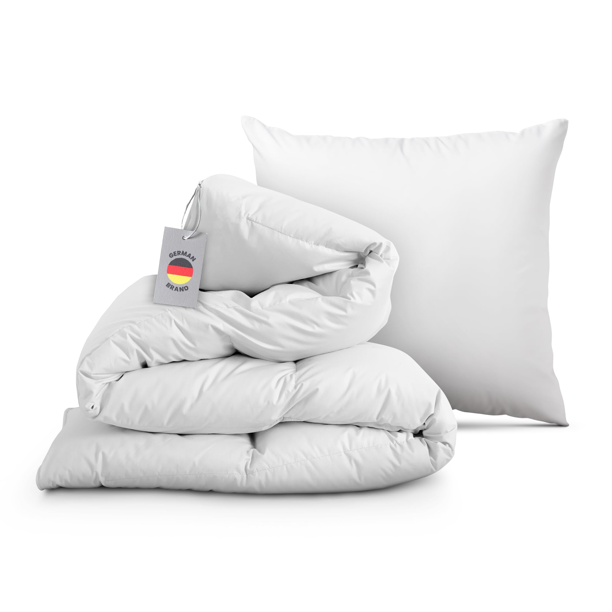 Couette/édredon piqué en duvet et plumes, garni(e) de 50 % de duvet et de 50 % de plumes - Couverture certifiée Oeko-Tex - 135 x 200 cm - Agréable, douce et confortable (avec oreiller en plumes de 80 x 80 cm), Coton, mit Federkissen 80x80cm