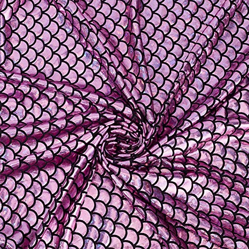 FINGERINSPIRE Tela Escamas Sirena 100x150cm Holograma Púrpura Orquídea, Tela Escamas Pescado Elástica 4 vías, Tela Elástica Escamas Pescado con Estampado Sirena Brillante para Costura Ropa