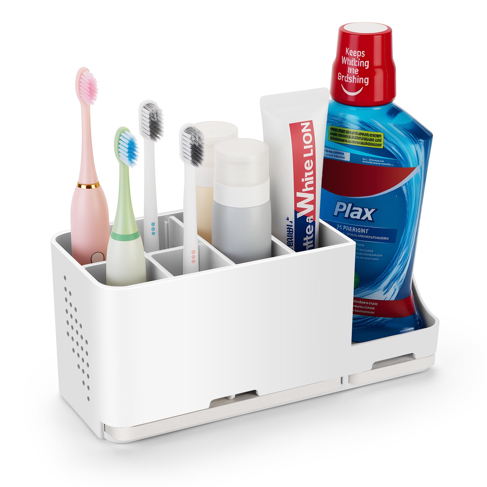 Toothbrush Holder for Bathroom Organizer with Diatom mud Board?Detachable 8 Slots Kids Electric Toothbrush Holder and Toothpaste Stand for Countertop Accessories Storage (White)