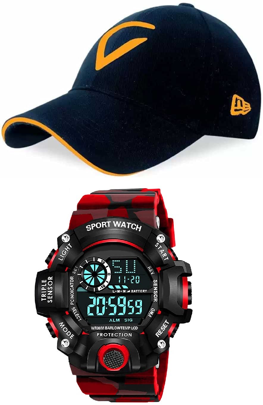 SELLORIA Silicone Brand Black Dial Digital Black Baseball Embroidered Cap  For Boys Men's,Kids Girls