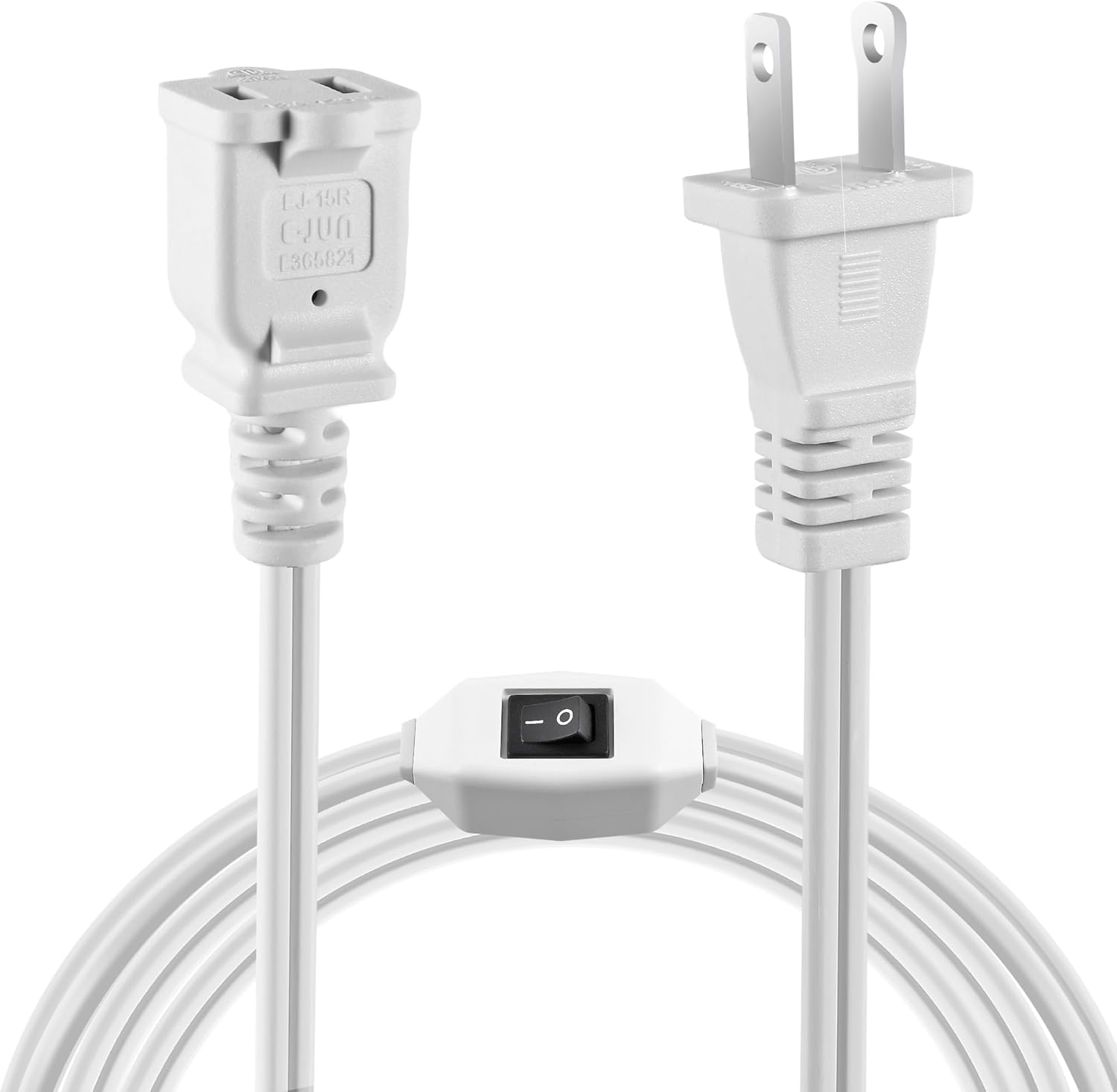 VSEER 2 Prong Polarized Plug Extension Cord with On Off Switch 12A/125V USA Outlet Saver Power Cord SPT-2 16AWG for Chargers/Lamp/Power Adapters etc,2FT,White