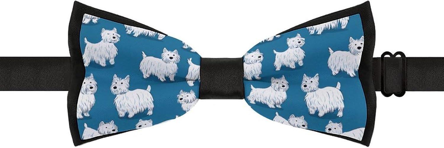 White Highland Terrier Dog Novelty Men's Bow Tie Pre-tied Adjustable Bowtie Accessories for Wedding Party
