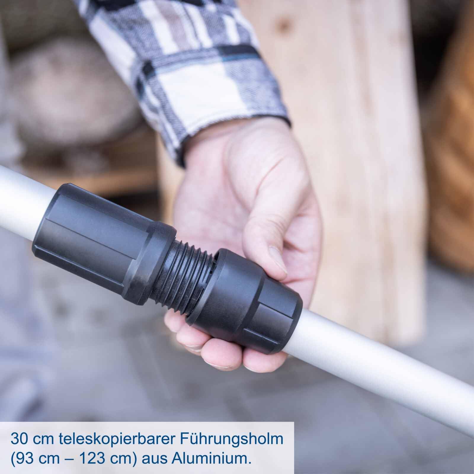 Scheppach Akku Unkrautbürste C-FR100-X Fugenbürste mit Teleskopfunktion | BürstenØ 115 mm | Führungsholm 93-123cm | Drehzahl 1200 min-1 | 20V-IXES-Serie | 10 Jahre Garantie | mit 2Ah Akku & Ladegerät