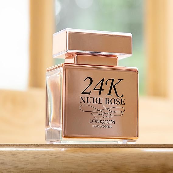 Lonkoom 24K Nude Rose Perfume for Women, 3.4 Fl Oz/100ml Eau de Parfum Spray Long-Lasting Fragrance, Floral Notes of Sweet Pea, Bergamot, Peony, Rose, Musk