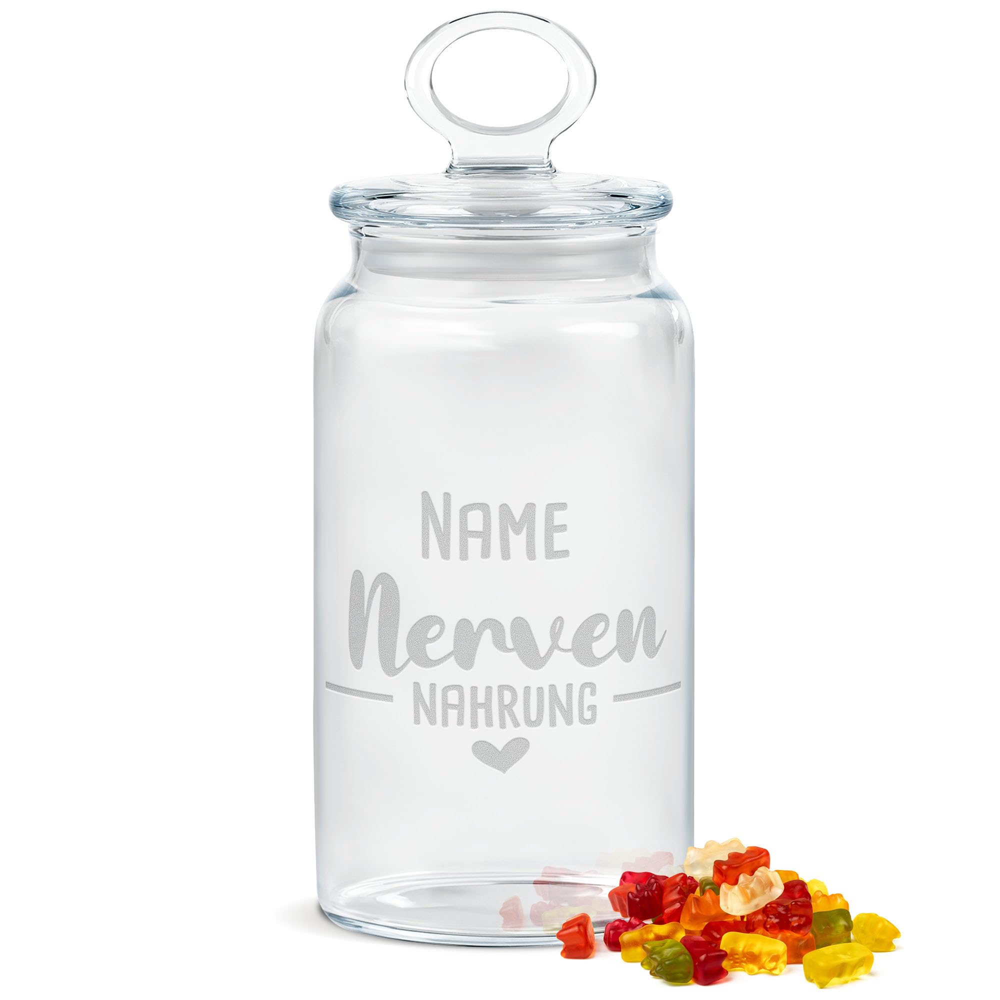 Print Royal PR Personalisierte Keksdose aus Glas mit Gravur - 1100 ml - Nervennahrung mit Name selbst gestalten als Geschenk zum Geburtstag oder Weihnachten | Personalisiertes Geschenk