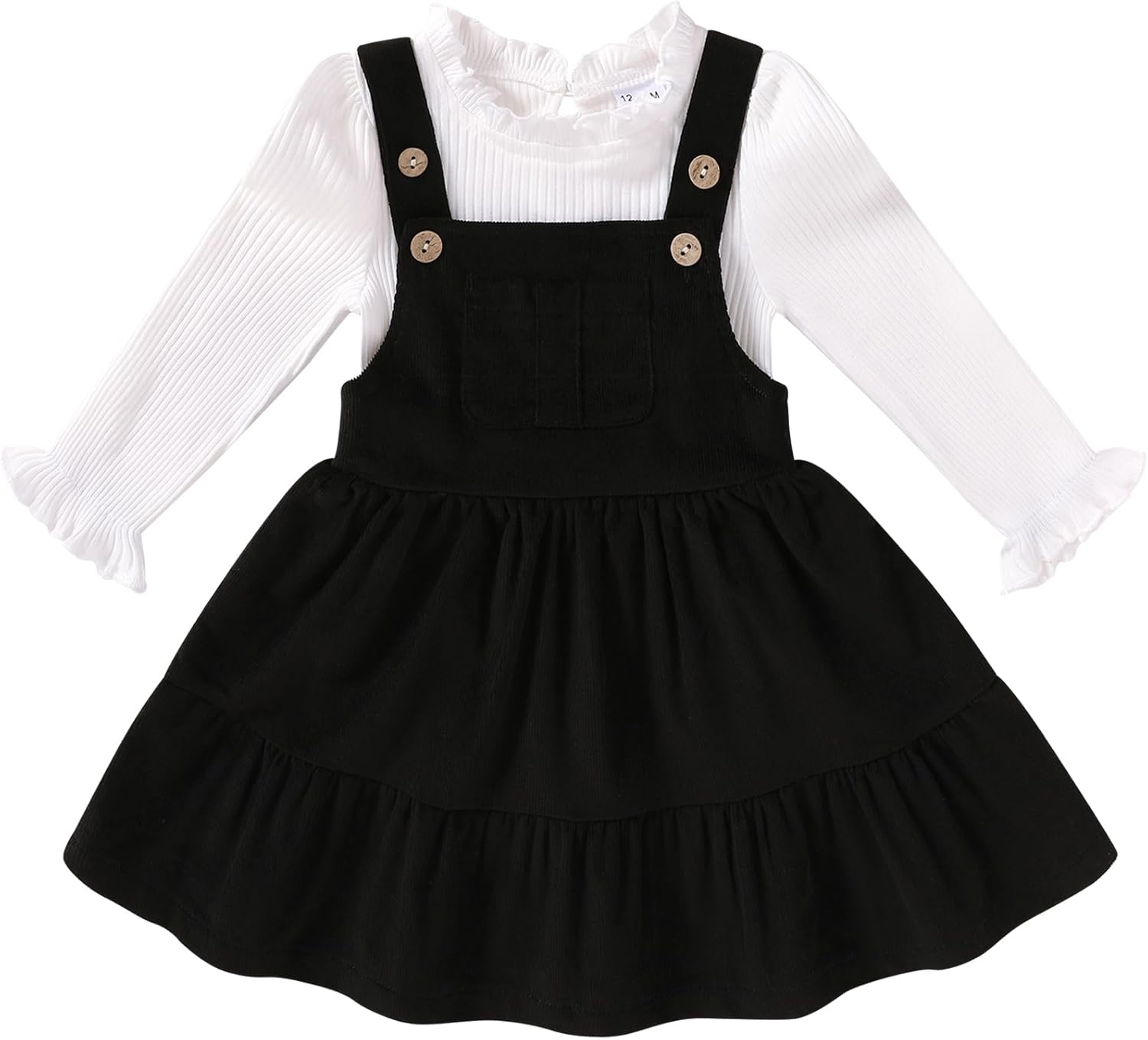 Happy Town Toddler Girl Clothes Long Sleeve Fall Outfits Ruffle Ribbed Floral Tops Overall Dress Set with Pocket