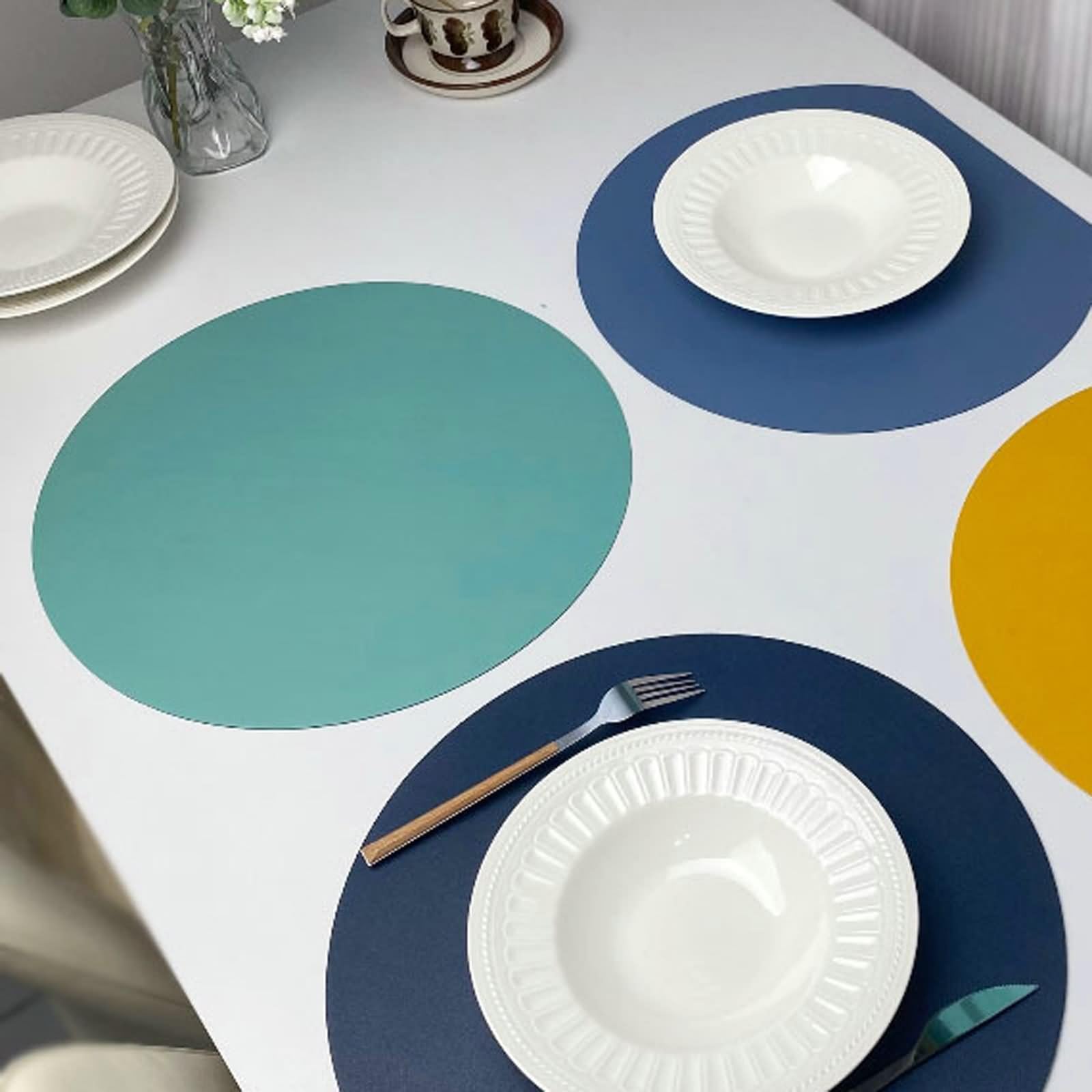 Set di 4 tovagliette da tavola per mangiare, 38 cm, double face, bicolore, pelle, blu lago blu