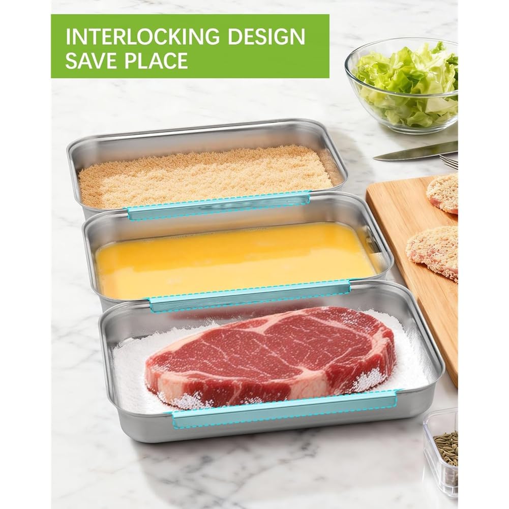 Set di 3 vassoi per impanare con design a nido per cucina compatta